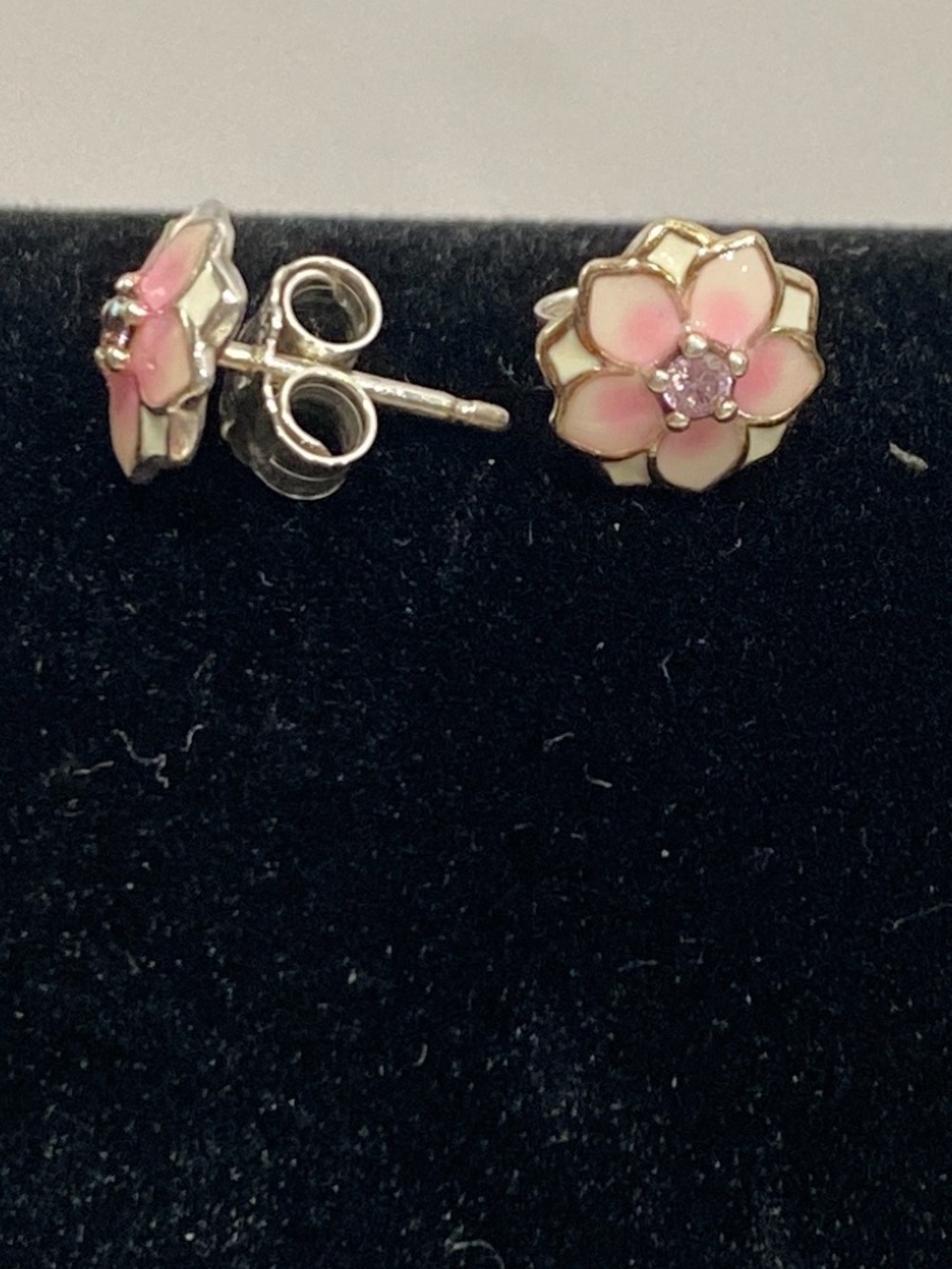 Pandora Pink Enamel Flower Stud Earrings